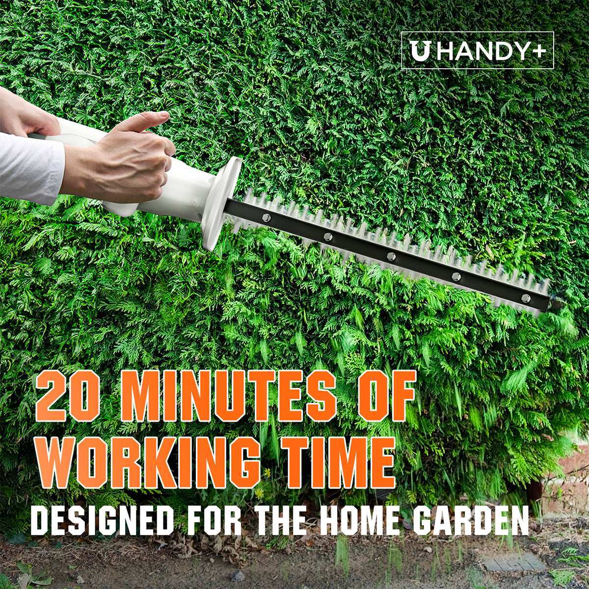 Cordless hedge trimming with Handy+ 20V, providing flexible and convenient gardening
