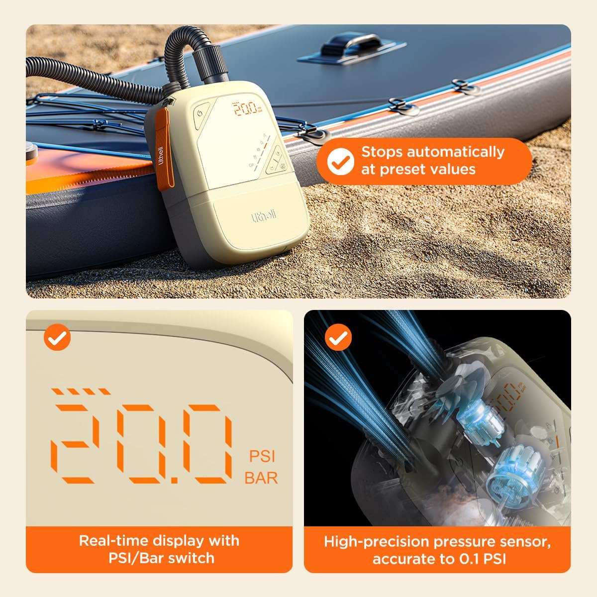 Detachable battery pack doubles as a power bank for continuous outdoor operation