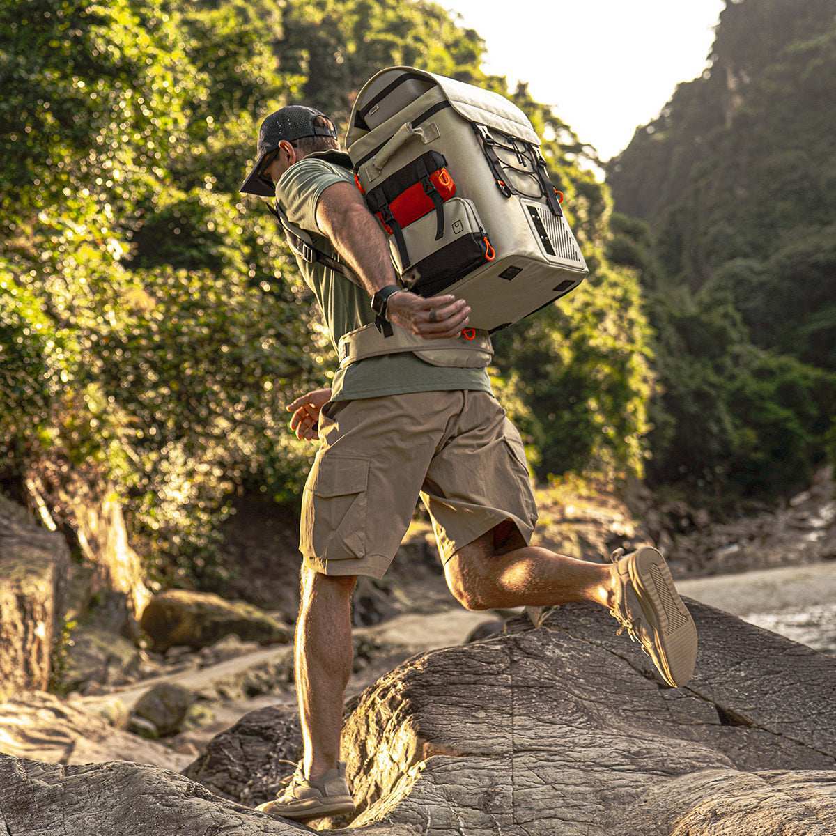 Battery powered hiking cooler backpack for day trips and mountain trails