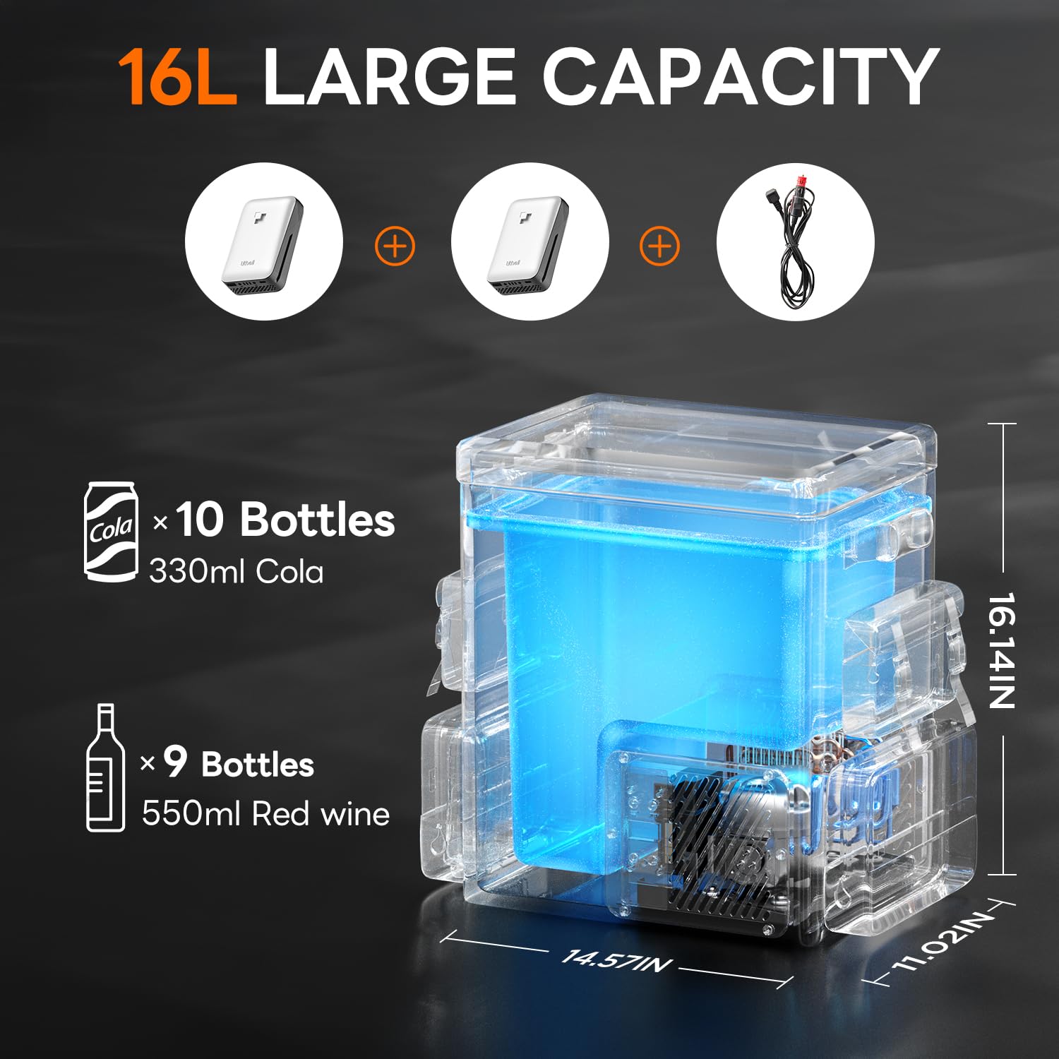 Litheli 16L Backpack Refrigerator, Portable Electric Fridge Freezer Compressor Cooler for Fast Cooling Down to -4°F with Ergonomic Backpack Design for Camping, Road Trips, RV, Boat, Beach