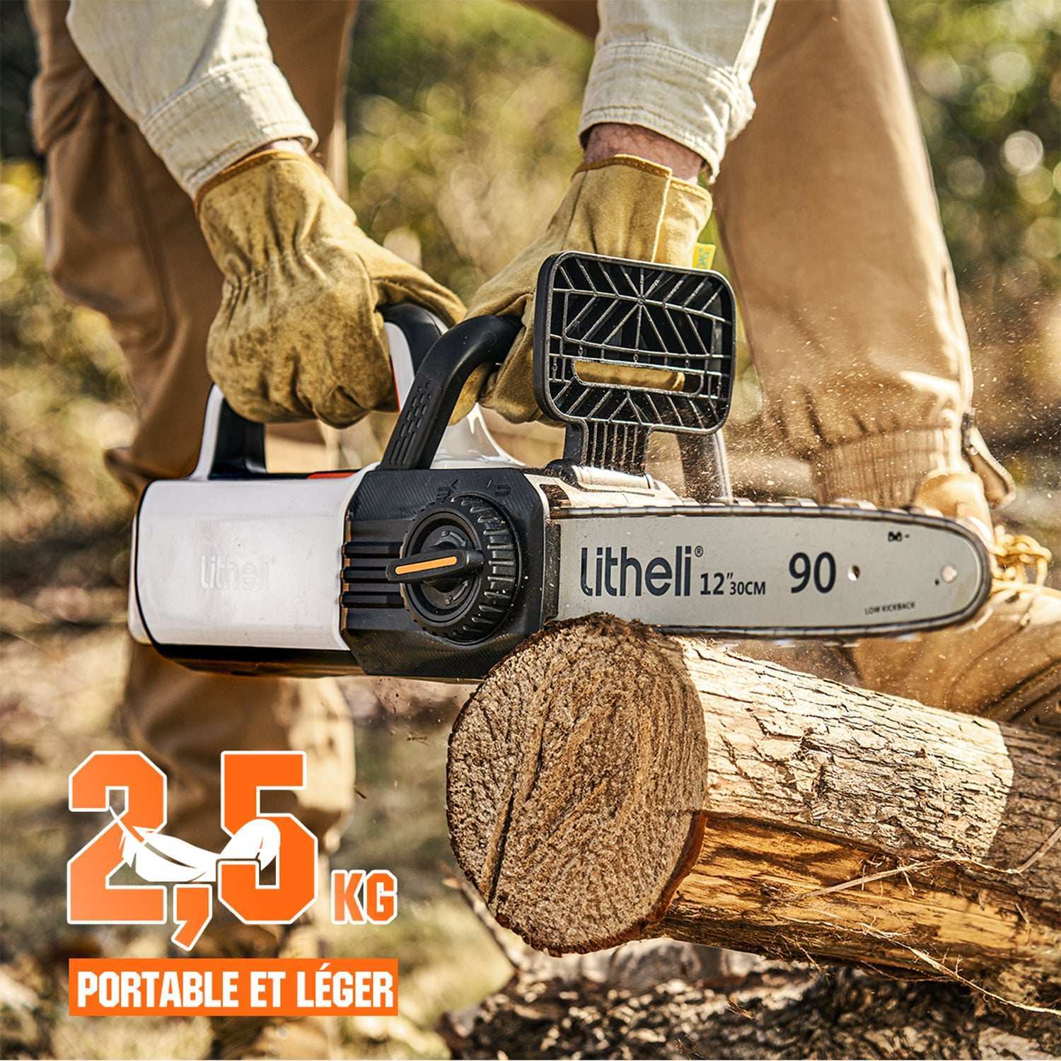 Compact cordless chainsaw with ergonomic handle – easy to carry and control for outdoor use