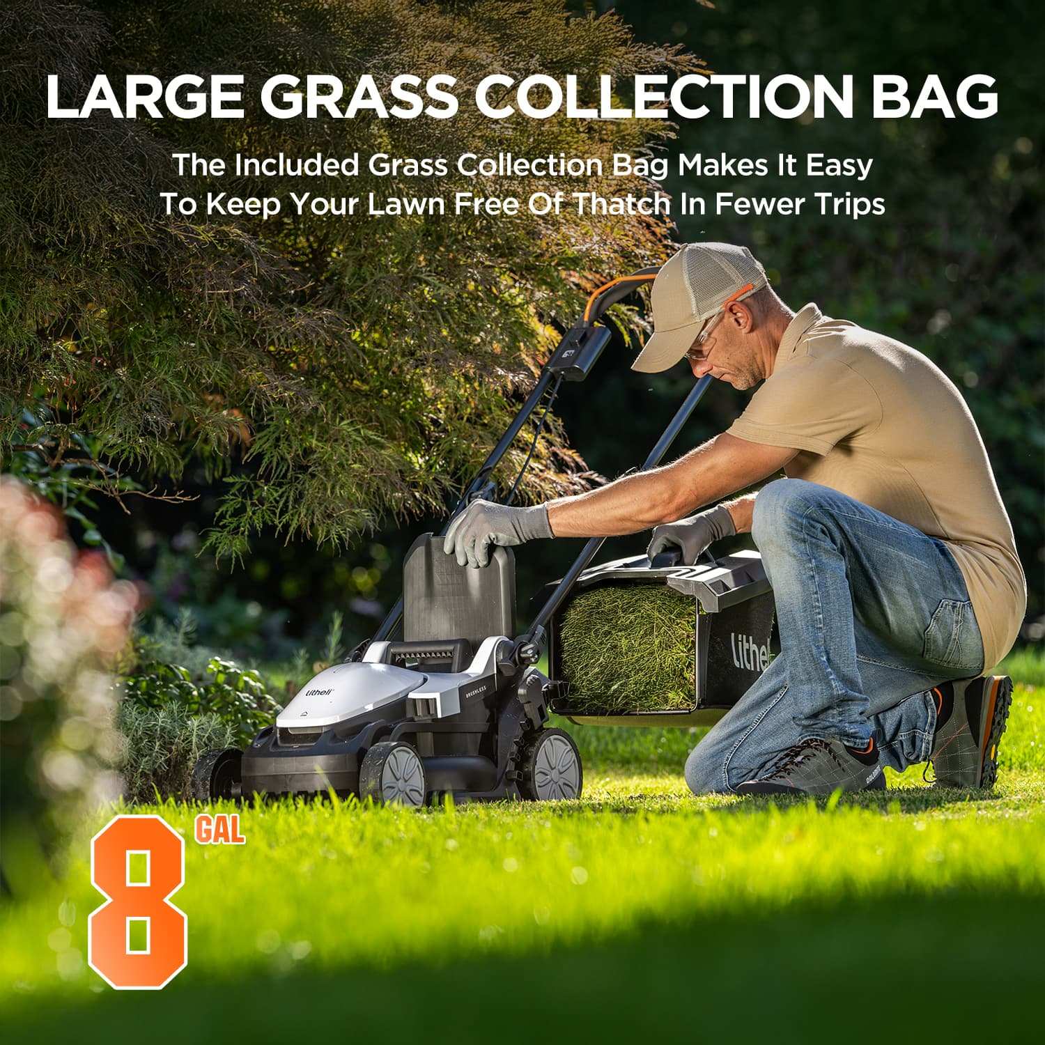 Litheli 12" Cordless Lawn Mower , 5 Heights Adjustment, 8 Gallon Capacity, U20 20V Electric Lawn Mowers for Garden With Brushless Motor, with 4.0Ah Portable Battery