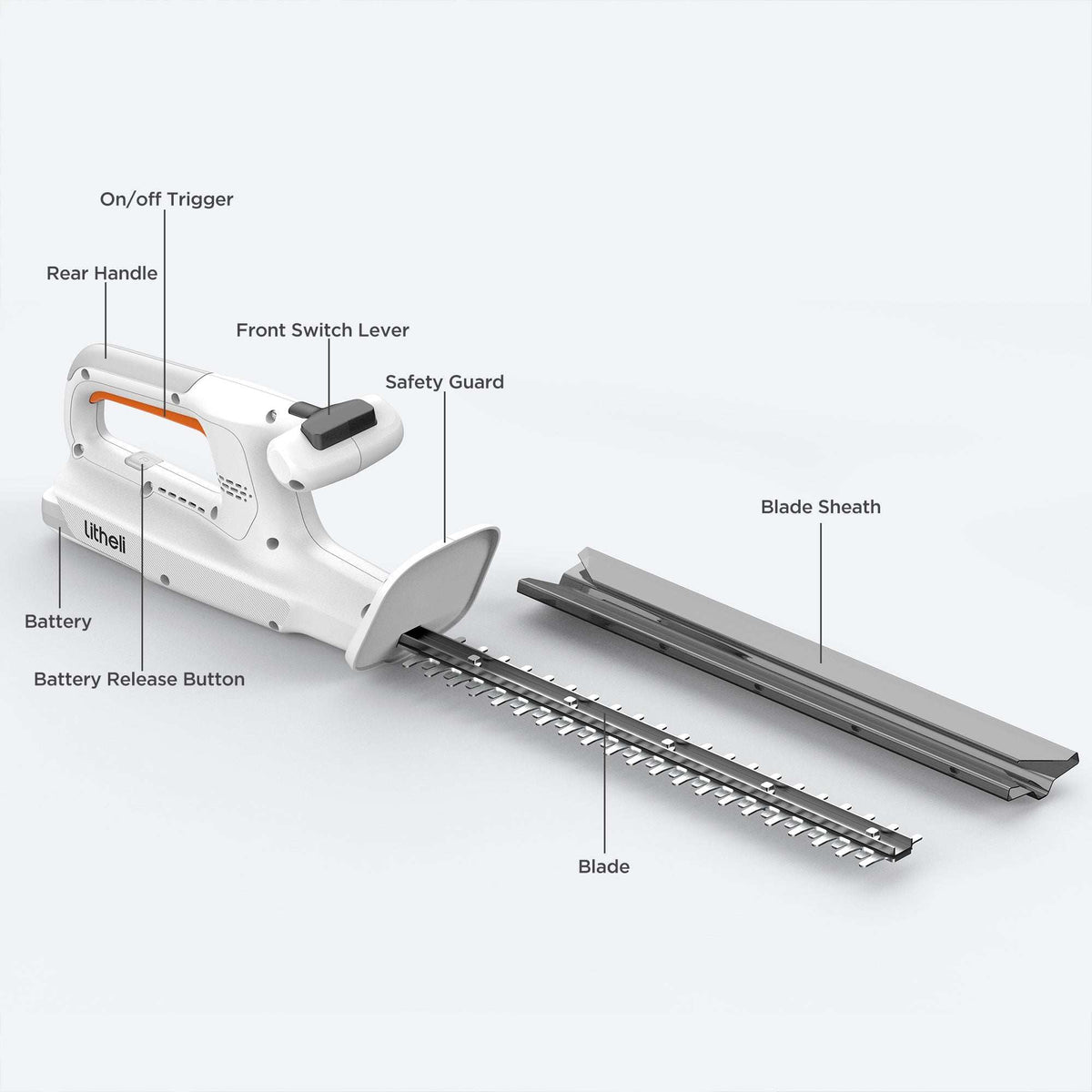 Litheli 20V 15'' Cordless Electric Hedge Trimmer, With 2.5Ah Portable Battery, for Bush & Shrub Cutting, Trimming, Pruning