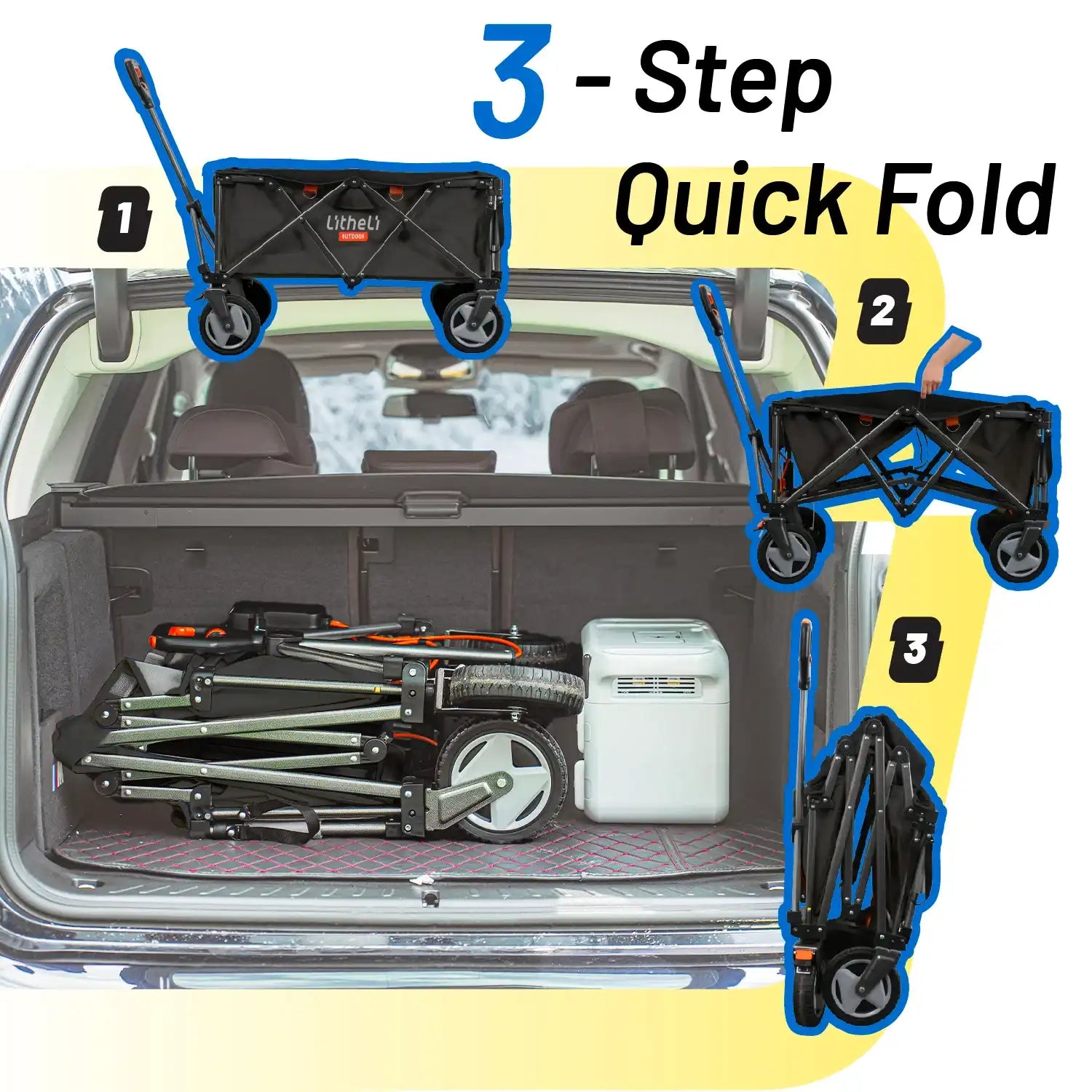 Battery compartment of electric wagon showing secure housing for rechargeable power pack