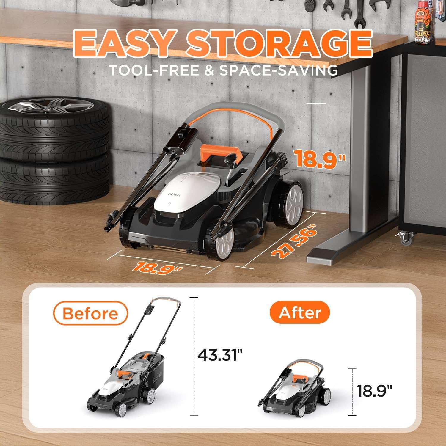 6-position height adjustment on Litheli cordless mower for versatile cutting