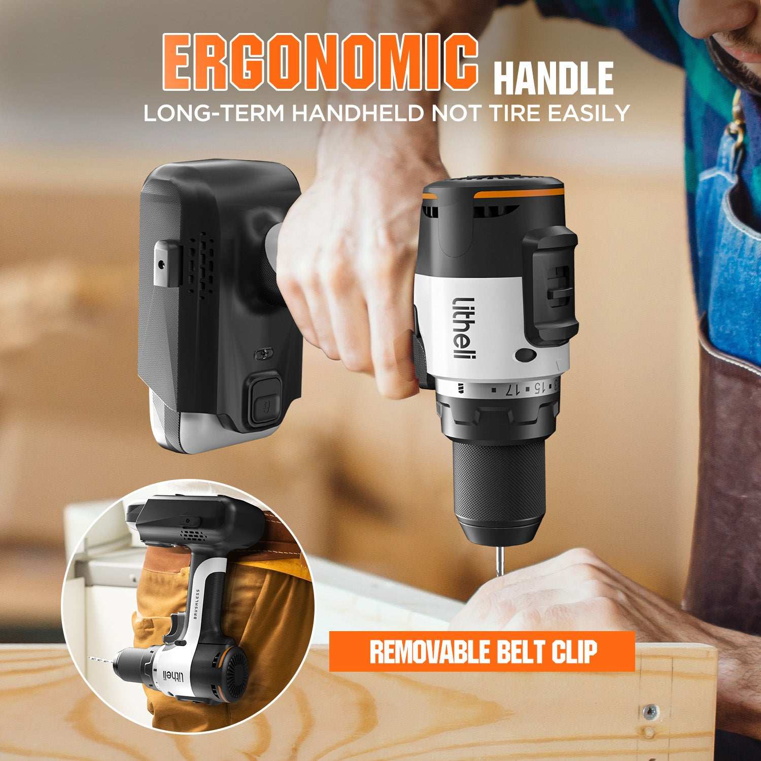 Ergonomic cordless drill driver with comfortable grip for long-lasting home improvement work