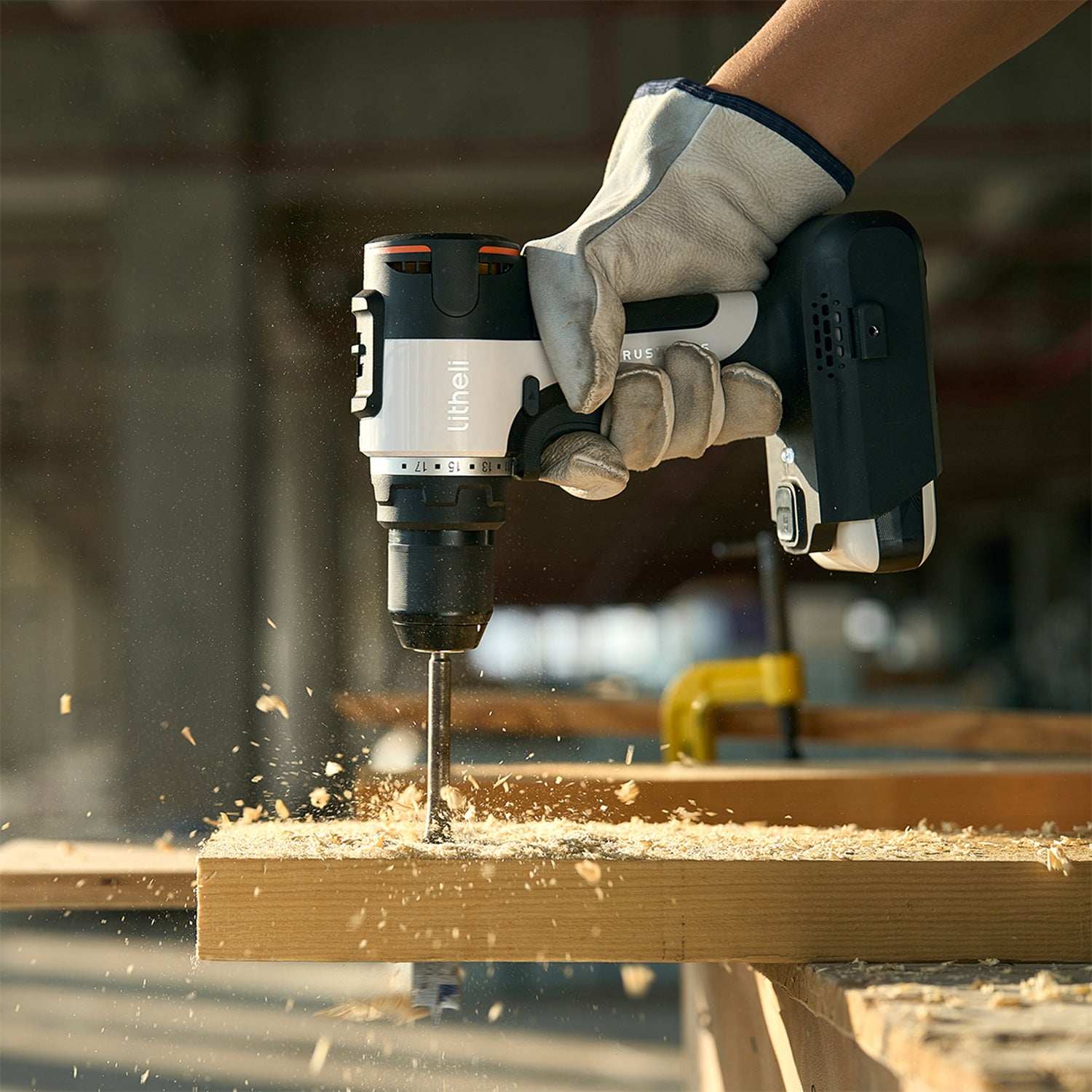 Home DIY project using Litheli 20V brushless cordless drill driver – compact power tool for drilling and screw driving