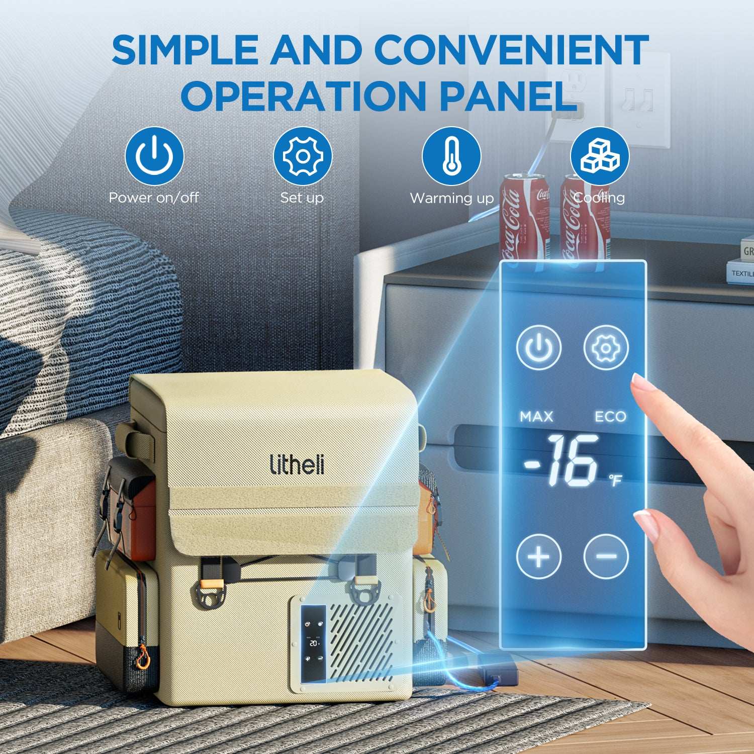 Litheli 16L Backpack Refrigerator, 55W Portable Electric Fridge Freezer Compressor Cooler for Fast Cooling Down to -4°F with Ergonomic Backpack Design for Camping Car RV Home