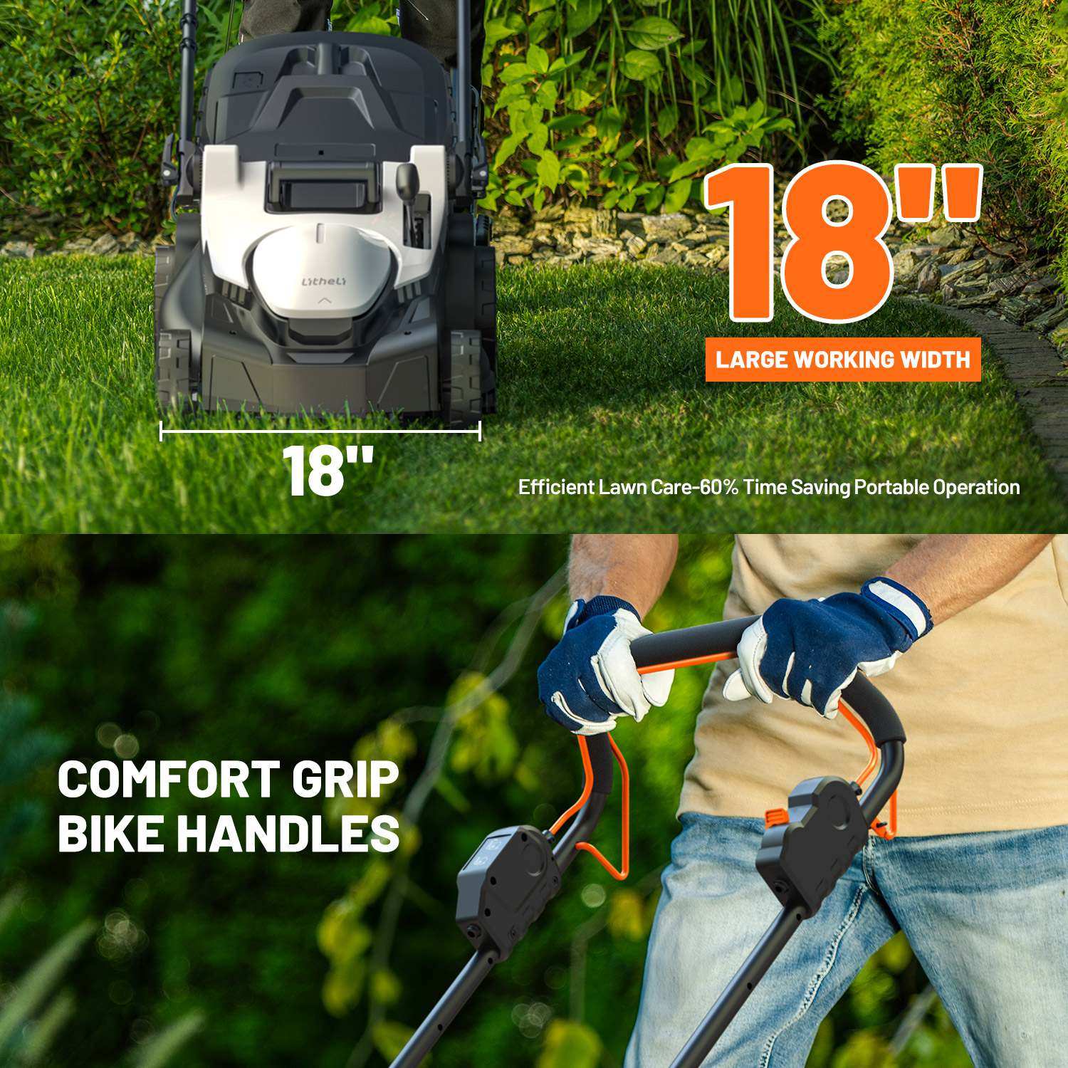 Litheli Cordless Brushless Self-Propelled Lawn Mower , 2*20V 18" Cordless Lawn Mowerwith 2*4.0Ah Battery