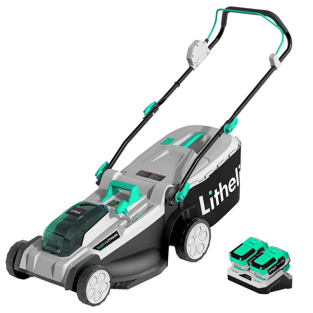 Litheli 2*20V 17" Cordless Lawn Mower with Brushless Motor + 2*4.0Ah Battery & Charger