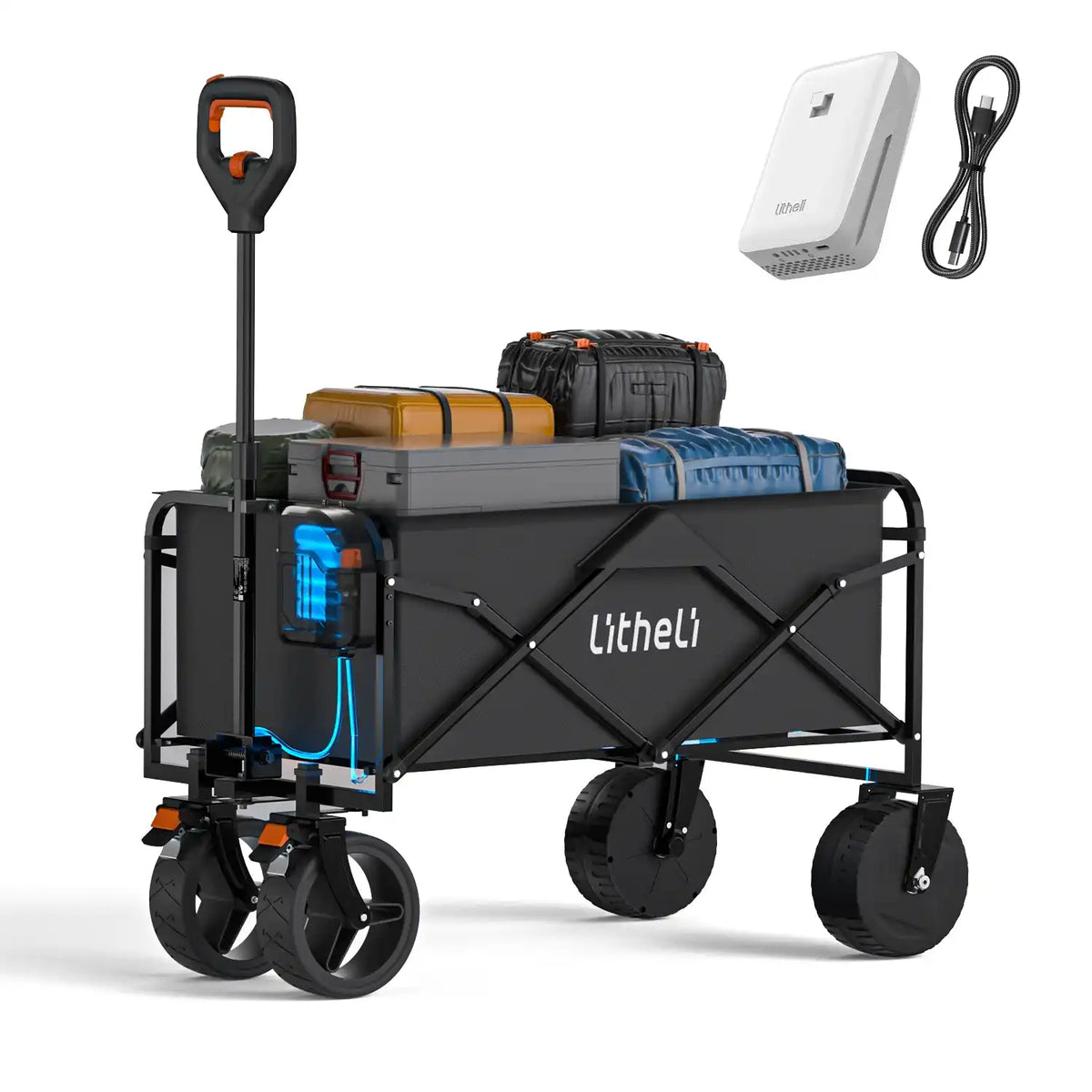 Litheli V100 electric folding utility wagon – collapsible outdoor cart with durable steel frame and spacious design