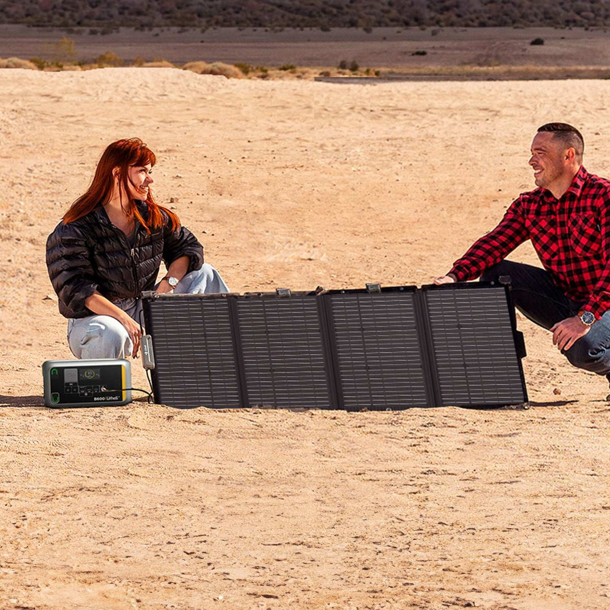 Solar panel with adjustable kickstands capturing optimal sunlight for efficient power generation