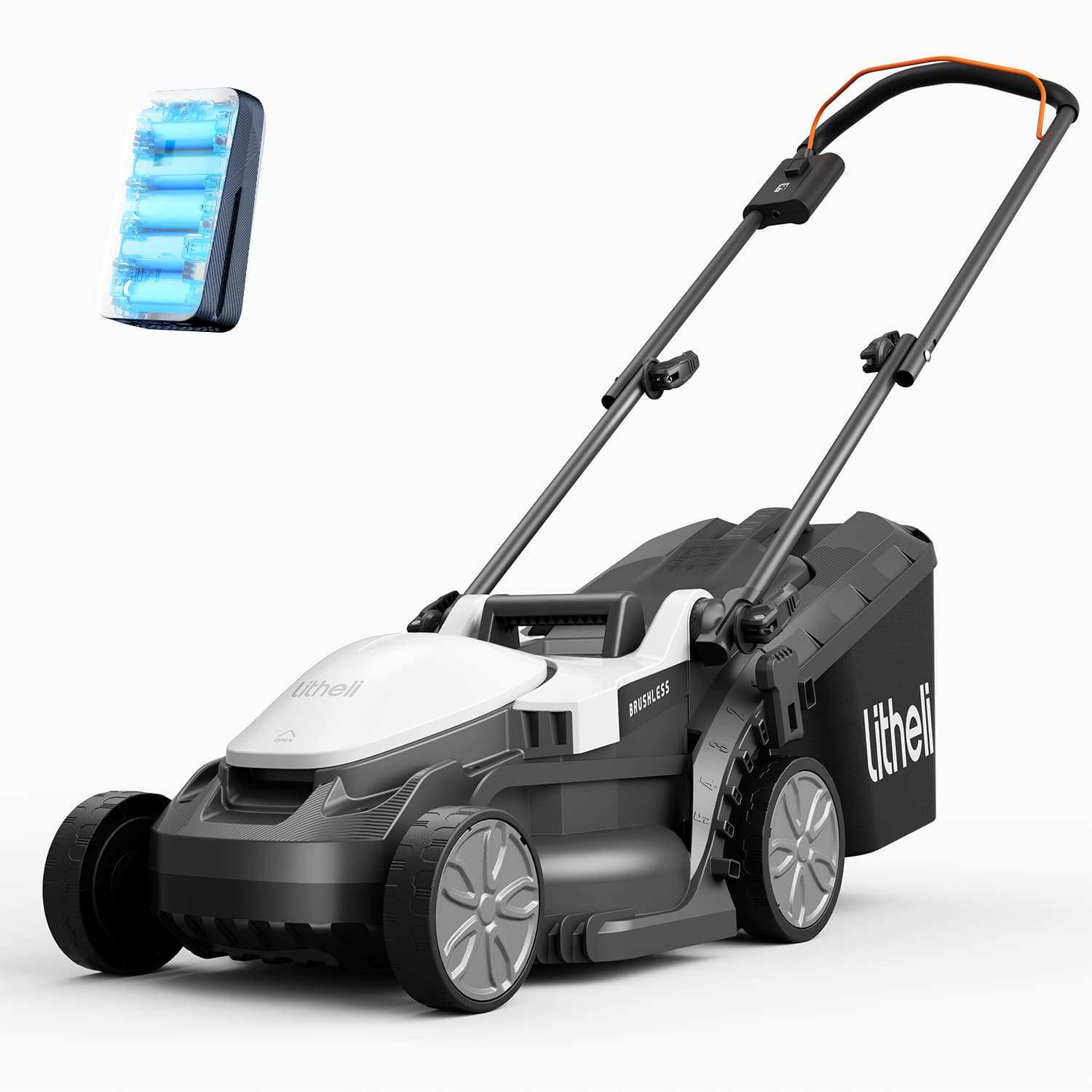 Litheli 12" Cordless Lawn Mower , 5 Heights Adjustment, 8 Gallon Capacity, U20 20V Electric Lawn Mowers for Garden With Brushless Motor, with 4.0Ah Portable Battery