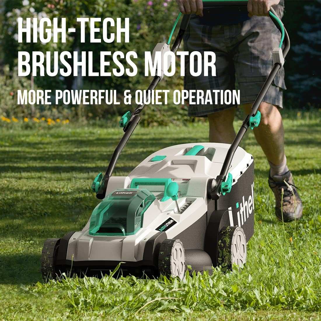 Litheli 2*20V 17" Cordless Lawn Mower with Brushless Motor + 2*4.0Ah Battery & Charger