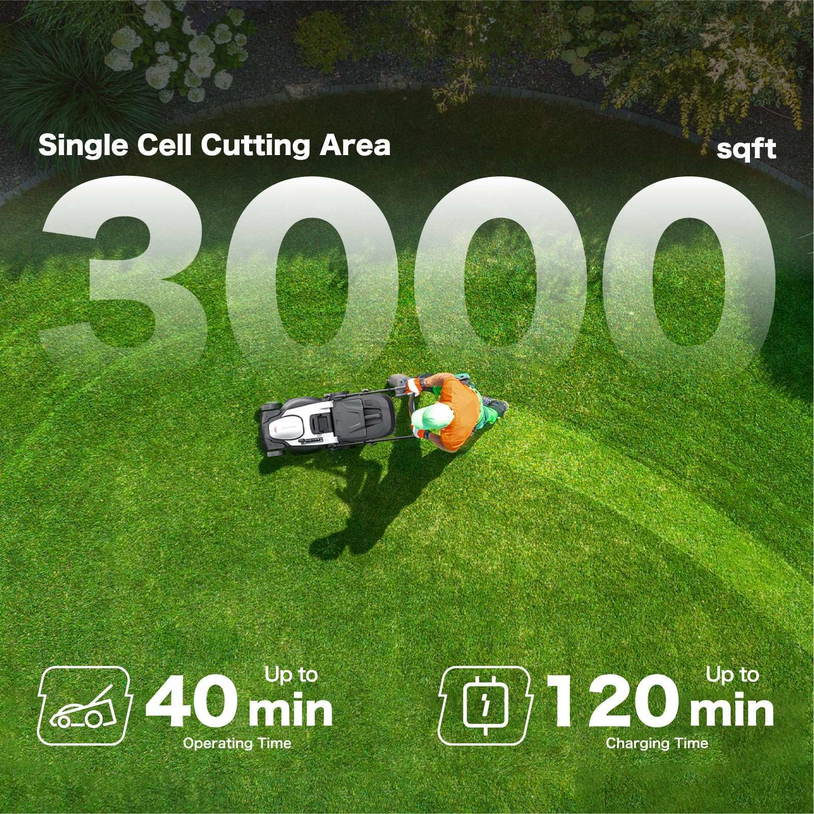 Cordless lawn mower with 6 adjustable cutting heights from 0.98 to 2.95 inches