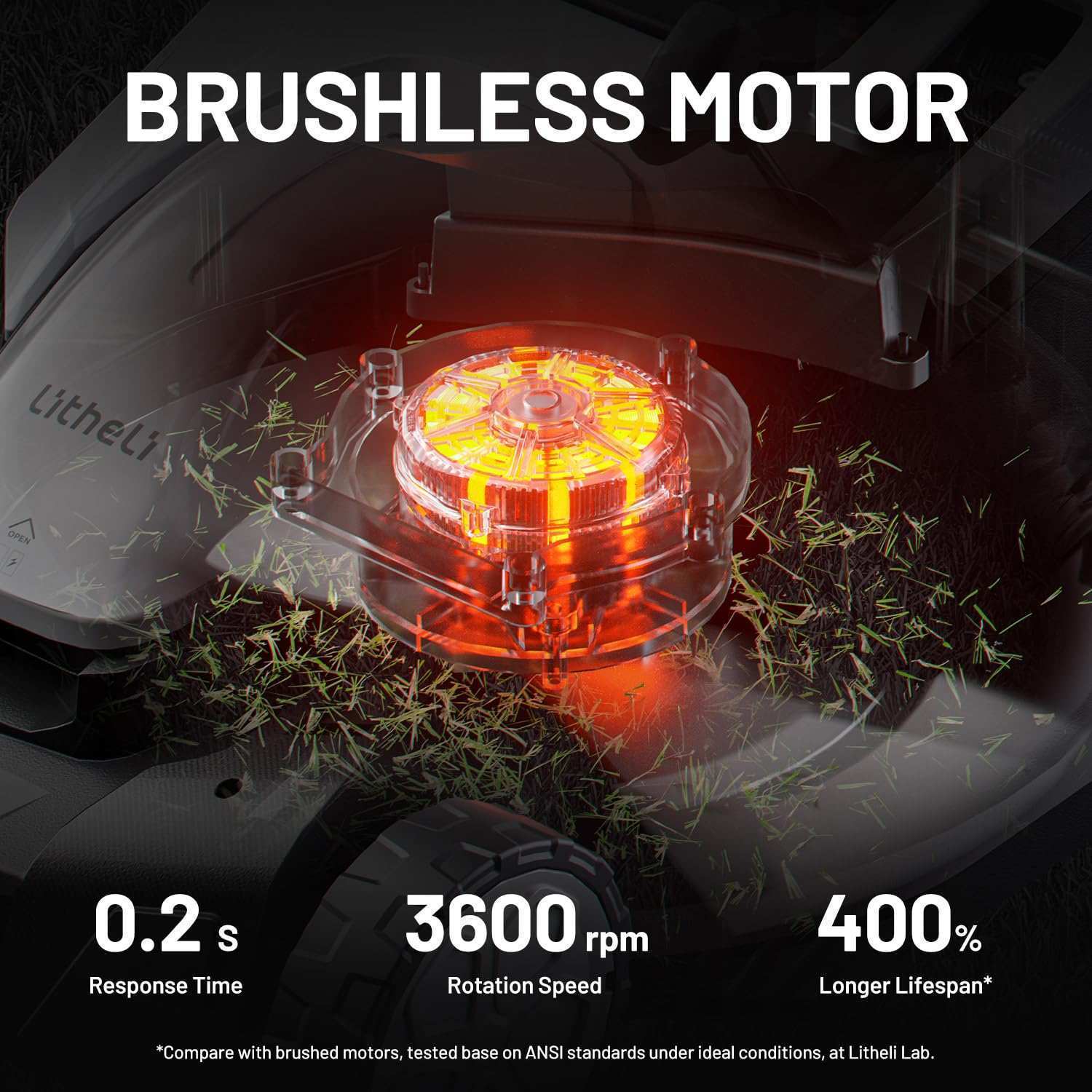 Cordless mower with 10.57 gallon grass collection bag for fewer emptying trips