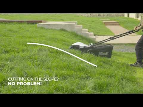 Portable cordless lawn mower with carrying handle for convenient transport