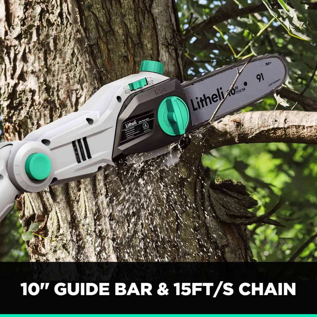 Litheli 20V 10″ Cordless Pole Saw Telescopic for Tree Trimming with 2.0Ah Battery & Charger
