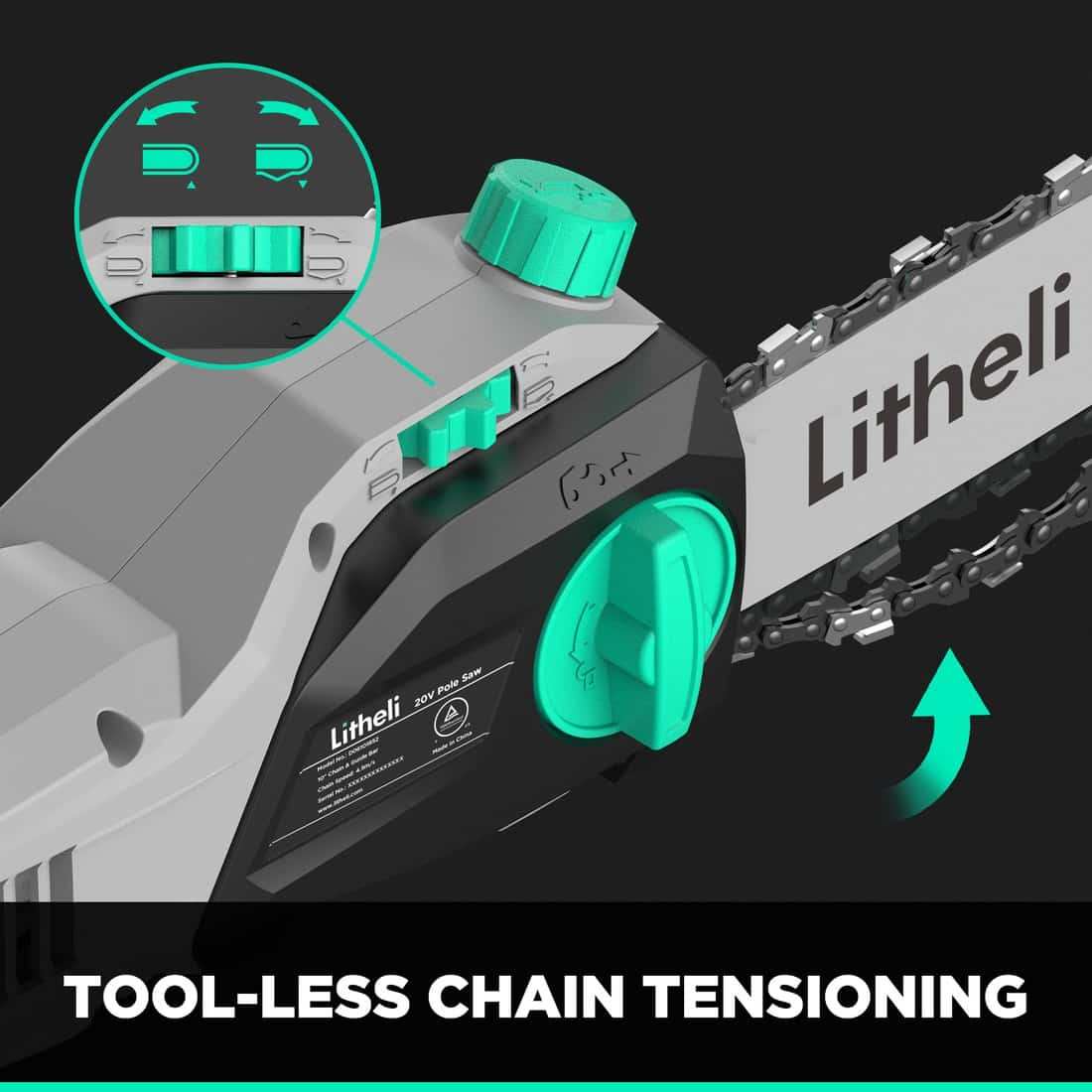 Litheli 20V 10″ Cordless Pole Saw Telescopic for Tree Trimming with 2.0Ah Battery & Charger