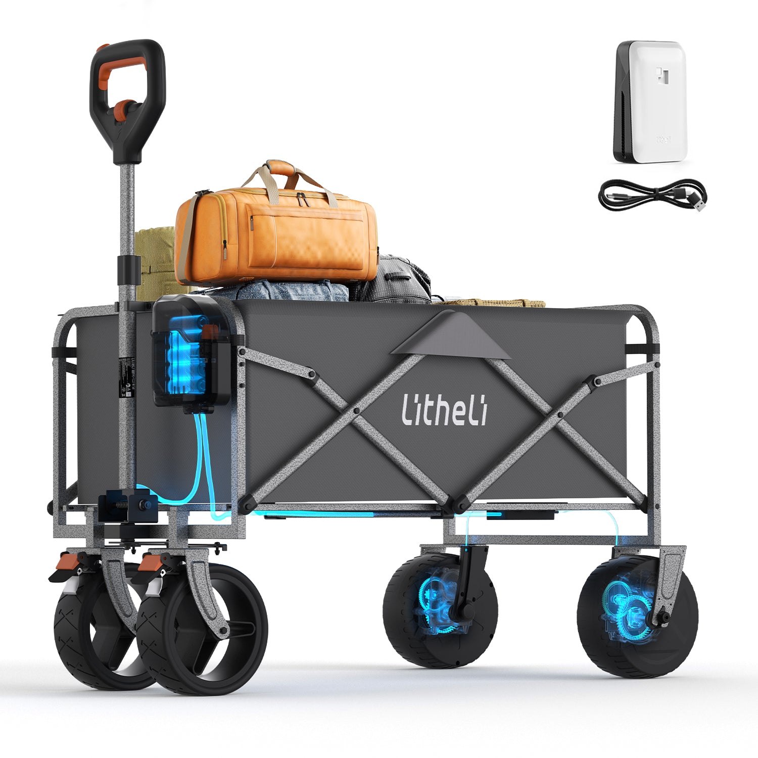 Litheli V100 Grey : Electric Collapsible Folding Outdoor Utility Wagon