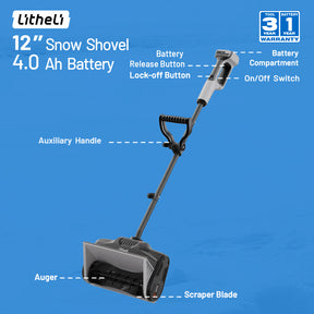 U20 20V 12" Brushless Cordless Snow Shovel | Includes 1x4.0Ah Battery | 9.3lbs, 20ft Snow Throw, Clears up to 4-car Driveways