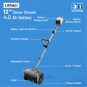 U20 2×20V 12" Brushless Cordless Snow Shovel | Includes 2×4.0Ah+2×4.0Ah SE Batteries | 12.77lbs, 25ft Snow Throw, Clears up to 9-car Driveways