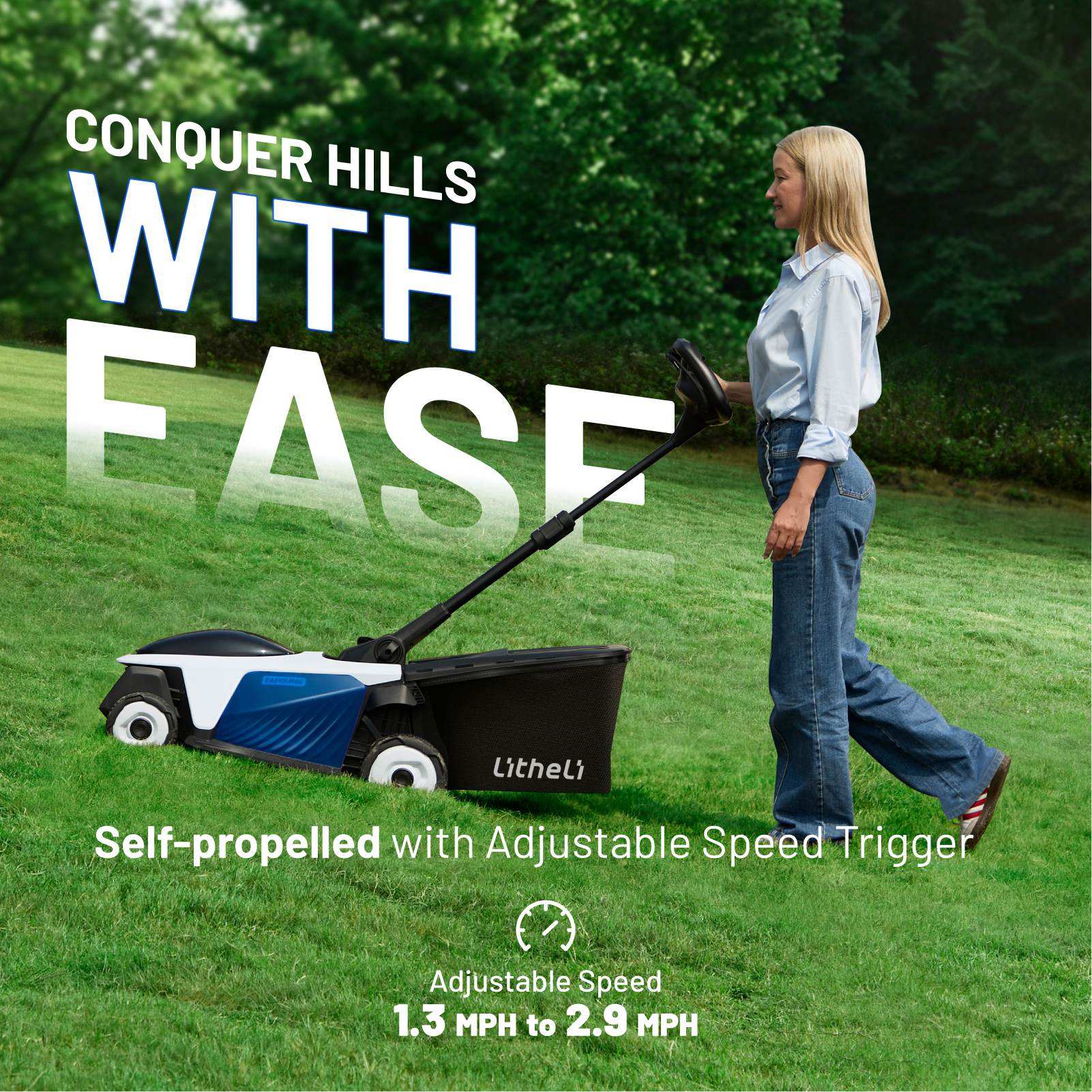 Litheli Cordless Lawn Mower, 40V(2*20V) Electric Lawn Mowers, 18.5 Inch Brushless Mower, 6-Adjustable Height, Self-propelled, With 2*4.0Ah Battery and Rapid Charge, for Garden/Yard/Farm