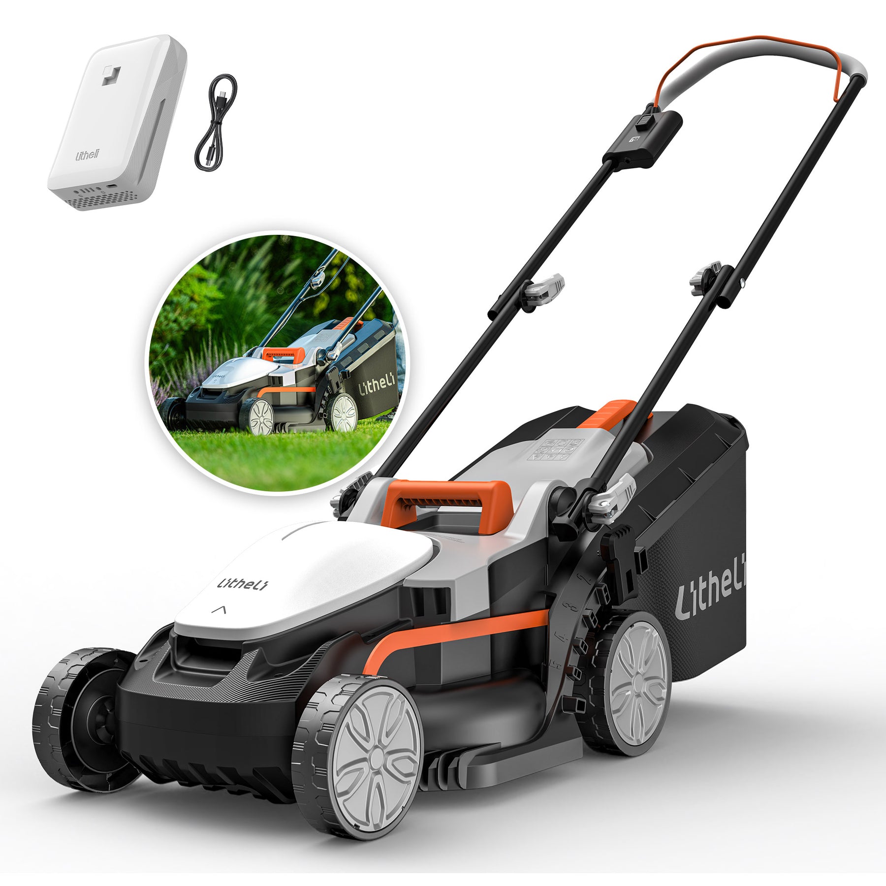 Litheli Cordless Lawn Mower, U20 Series 20V Electric Lawn Mowers, 13 Inch, Adjustment Heights, Light Weight, With 4.0Ah Portable Battery, for Garden/Yard/Farm