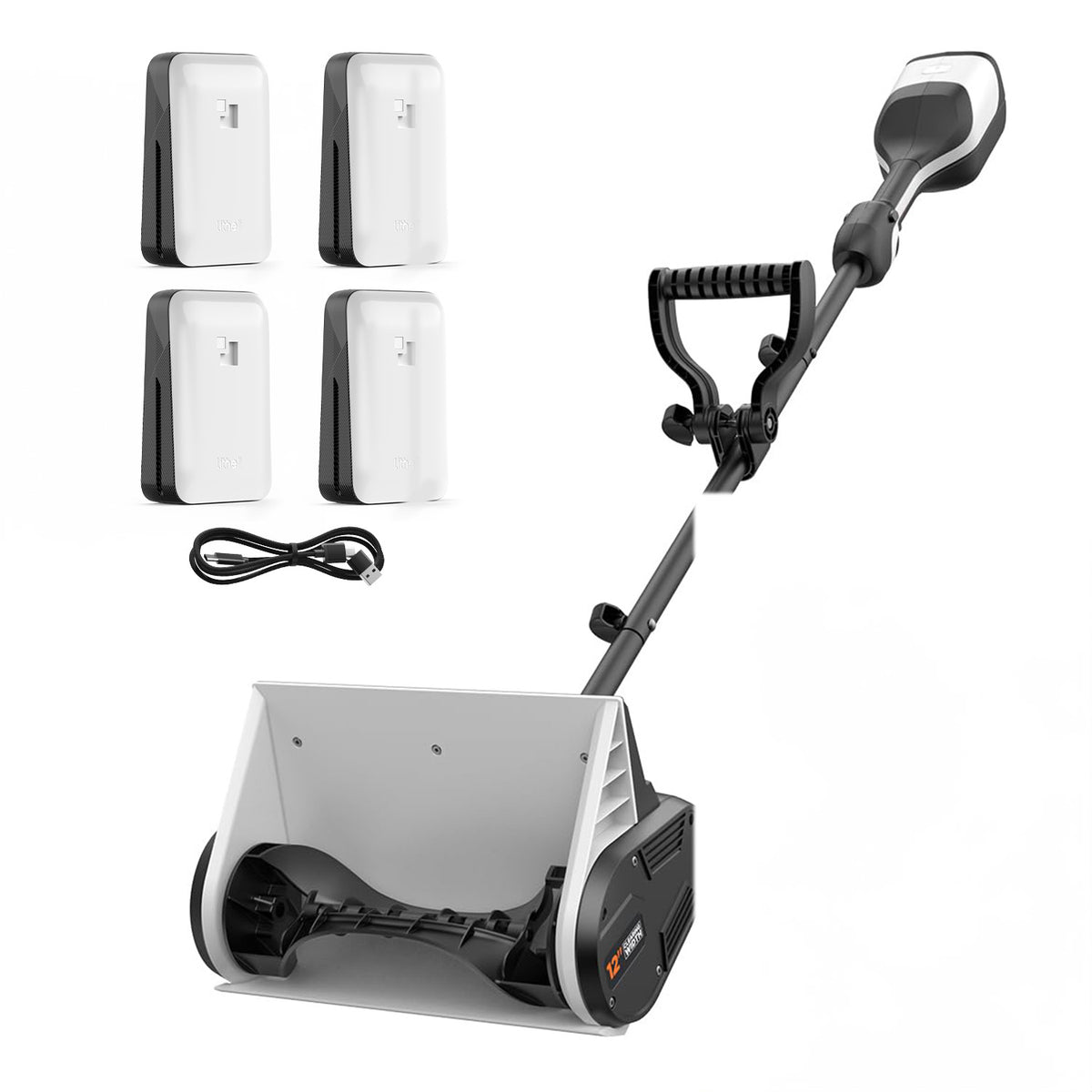 U20 2x20V 12" Brushless Cordless Snow Shovel | Includes 4x4.0Ah Batteries | 9.3lbs, 25ft Snow Throw