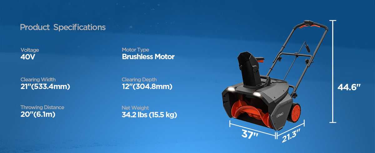 【Pre-Order】Litheli 20" Cordless Snow Blower, 20-Inch Brushless Snow Thrower with LED Lights, 180° Adjustable Chute & Foldable Handle