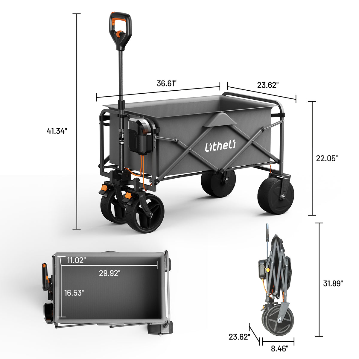 Litheli V100 Grey : Electric Collapsible Folding Outdoor Utility Wagon