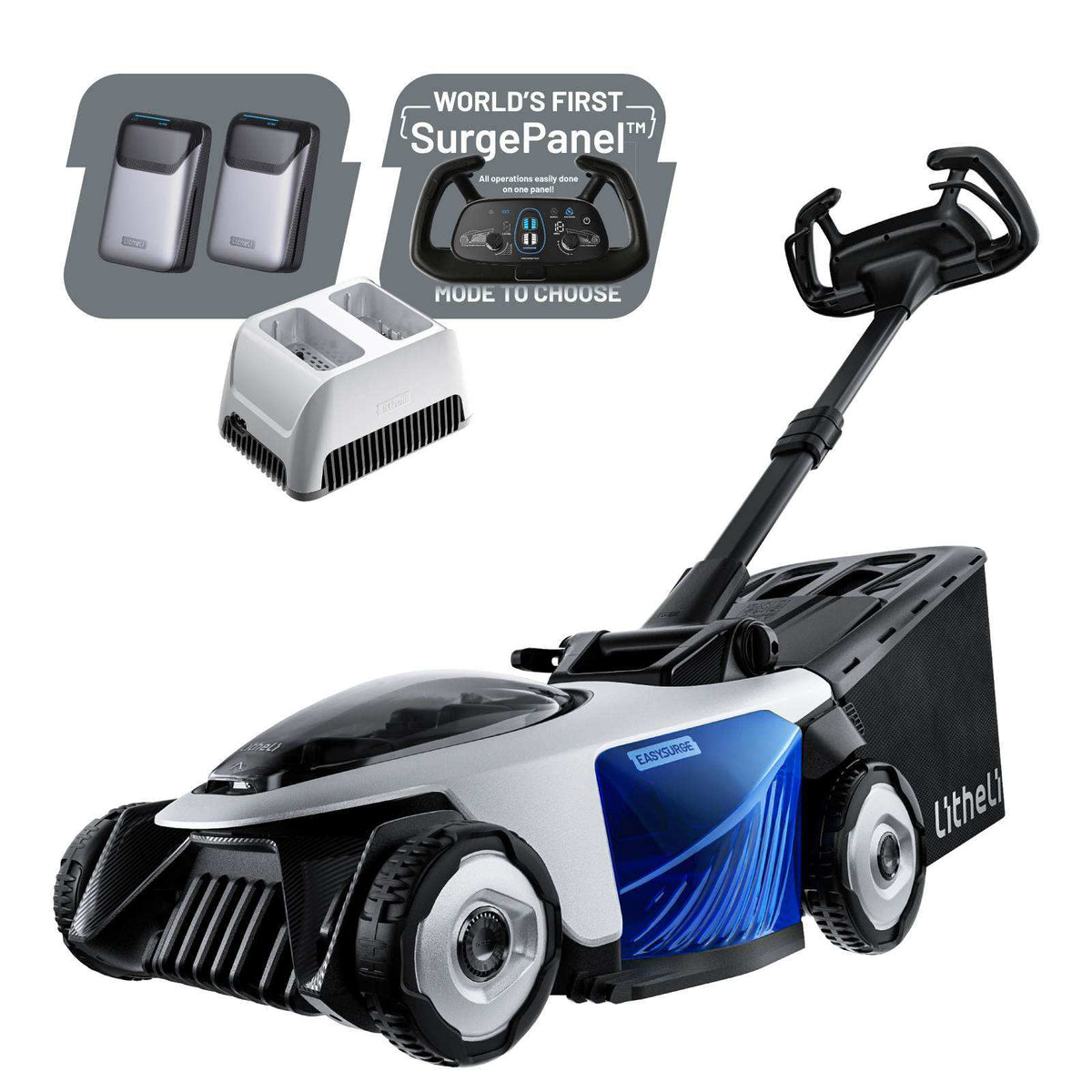 Litheli Cordless Lawn Mower, 40V(2*20V) Electric Lawn Mowers, 18 Inch Brushless Mower, 6-Adjustable Height, Self-propelled, With 2*4.0Ah Battery and Rapid Charge, for Garden/Yard/Farm