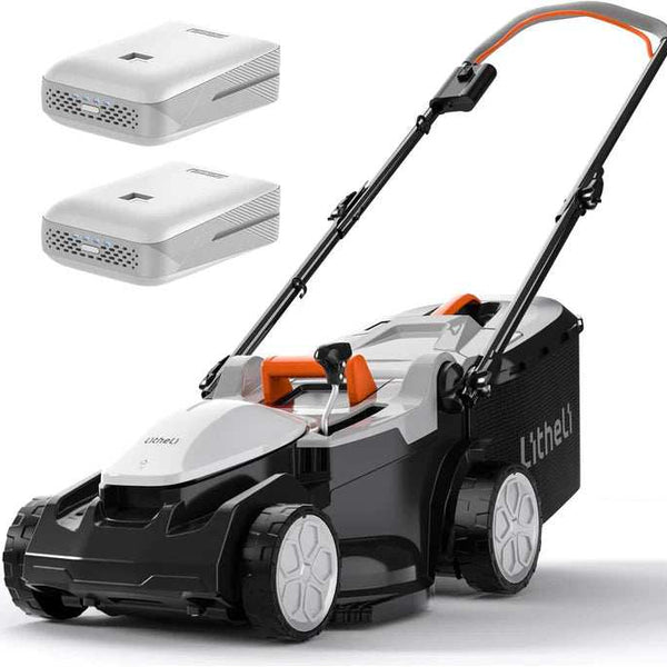 Cordless electric lawn mower with 6-position cutting height adjustment