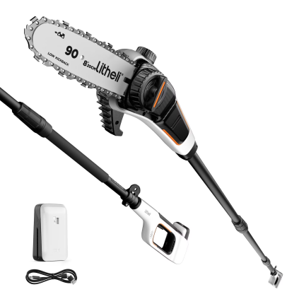 Litheli U20 Pole Saw for Tree Trimming, 8'' Electric Cordless Pole Saws, 27.5ft/s Cutting Speed with 2.5Ah Battery for Branch Cutting, Trimming, Pruning
