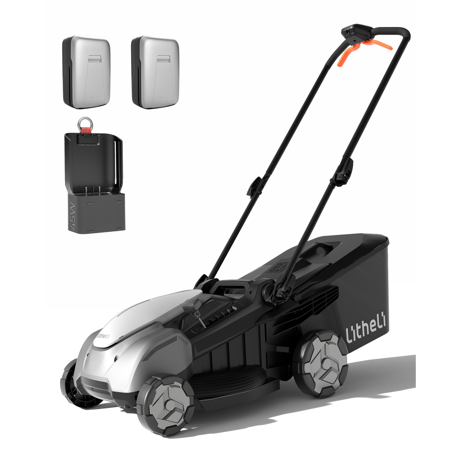 Litheli 40V Cordless Electric Lawn Mower, 18-Inch, Brushless Motor, 6-Position Height Adjustment, with 2 x 5.0Ah Battery, for Lawns & Gardens