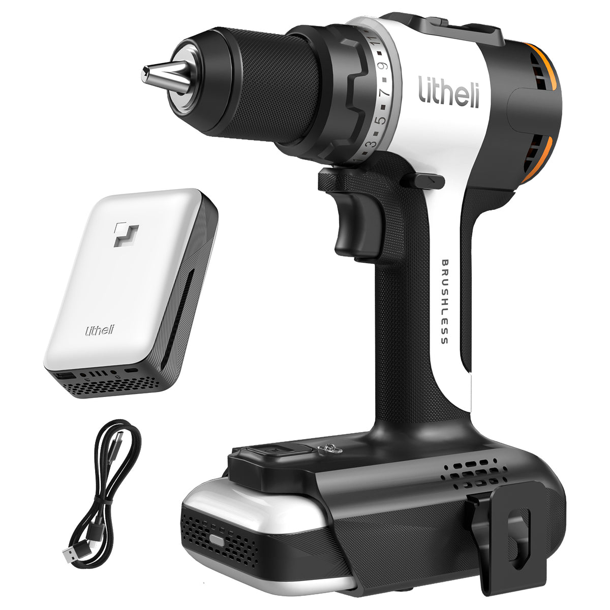 Litheli 20V Cordless 1/2" Drill Driver with 60 N·m High Torque, Brushless Motor, powered by a 2.0Ah Battery