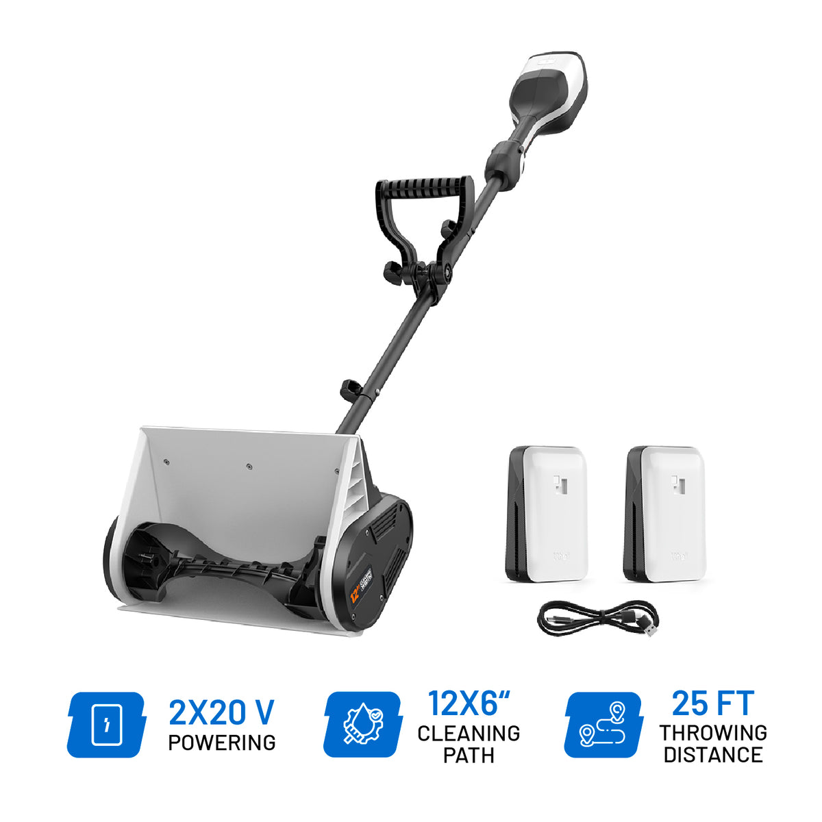 Litheli U20 Cordless Snow Shovel, 2*20V 12" Battery Powered Snow Thrower, Battery Snow Blower with Brushless Motor + 2*4.0Ah Portable Battery