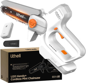 Litheli 6" Portable Cordless Chainsaw powered by a 2.5Ah Battery, 20V Mini Chainsaw with Automatic Chain Lubrication, Double Safety Clasp, Suitable for Branches, Yards, Home and Garden