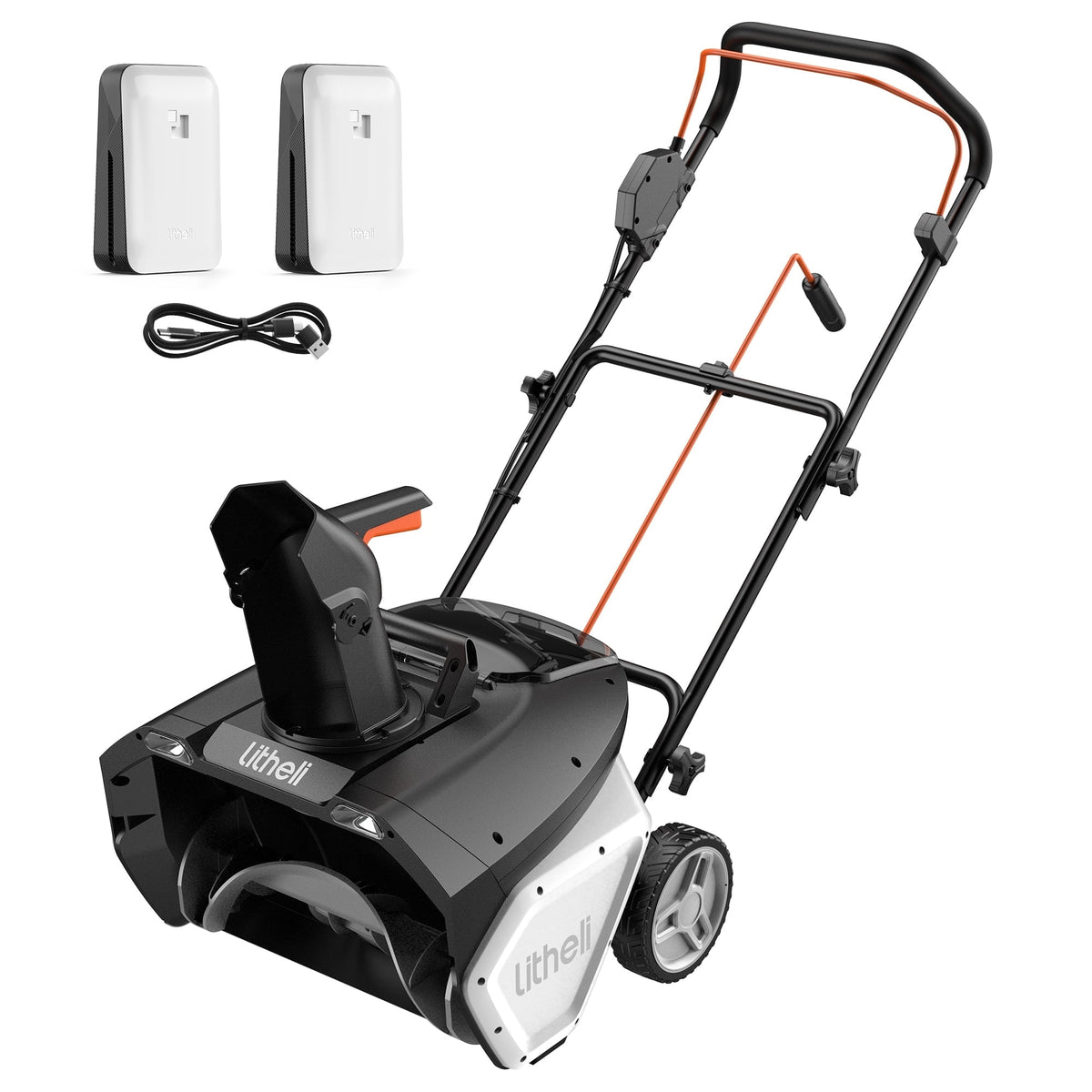 Litheli 2X20V Cordless Snow Blower, 20" Snow Thrower, Electric Snow Blowers with LED Spotlight and Brushless Motor, for Walkways and Driveways, with 2*4.0Ah Battery, Single-Stage