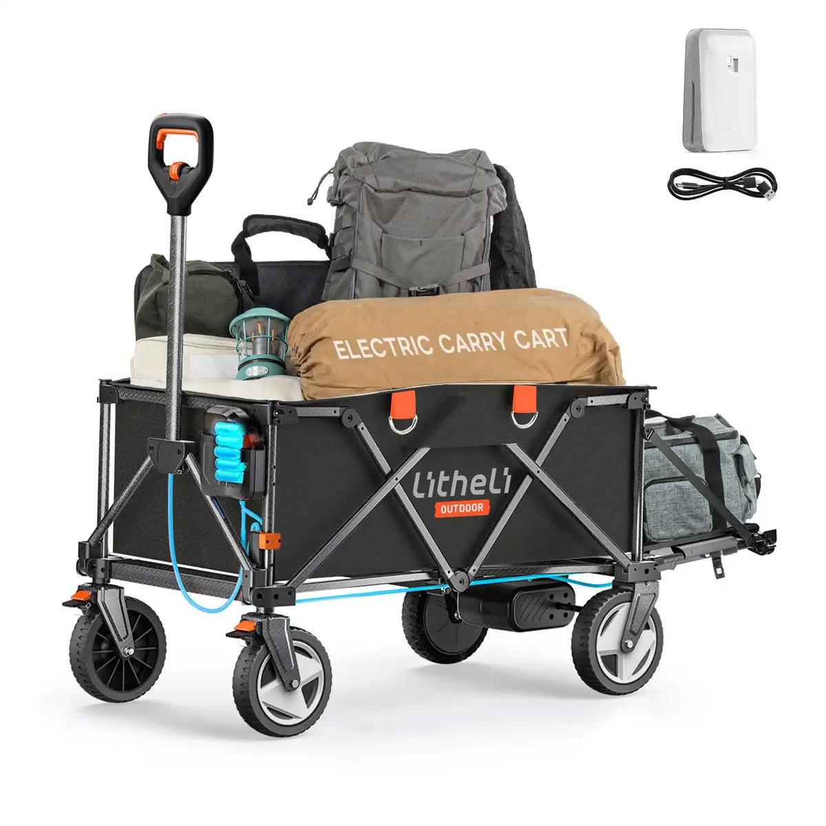 Litheli V140i SE Black : The Ultimate Electric Camping Wagon with Power Bank(1 battery)