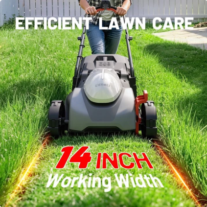 Litheli 40V Cordless Electric Lawn Mower, 14-Inch, Brushless Motor, 5-Position Height Adjustment, with 2 x 5.0Ah Battery, for Lawns & Gardens