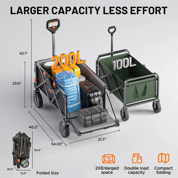 Easy storage electric utility wagon folded neatly in a compact car trunk