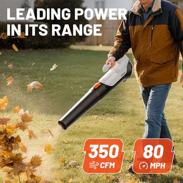 Lightweight cordless leaf blower weighing 2 kg for effortless one-handed use