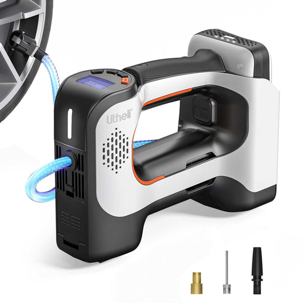 Litheli cordless tire inflator kit with battery and accessories, 20V 150PSI powerful portable air pump
