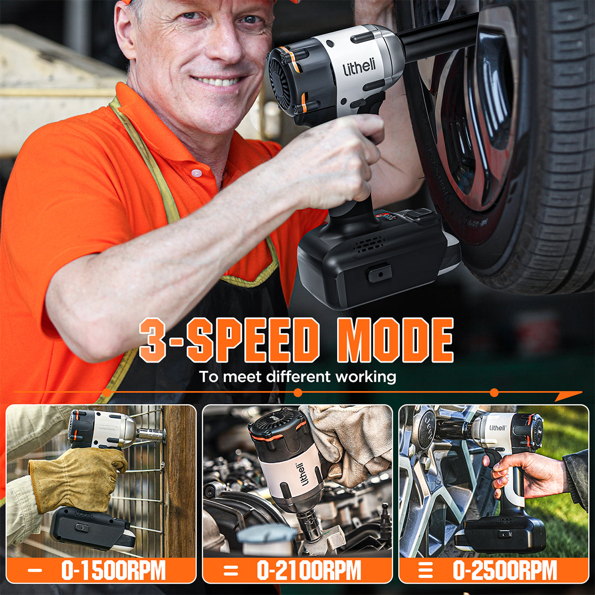 Litheli V20 Cordless Impact Wrench，1/2" Brushless Impact Drill with 332ft-lbs(450Nm) Max Torque,LED Light for Dark Environment, 2.5Ah Battery Power Impact Driver for Home Car Tires Mower