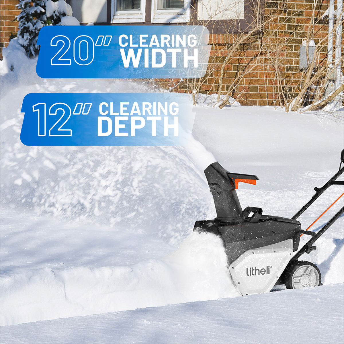 Litheli U20 2X20V Cordless Snow Blower, 20" Snow Thrower, Electric Snow Blowers with LED Spotlights and Brushless Motor, for Walkways and Driveways, with 2X4.0Ah Battery, Single-Stage