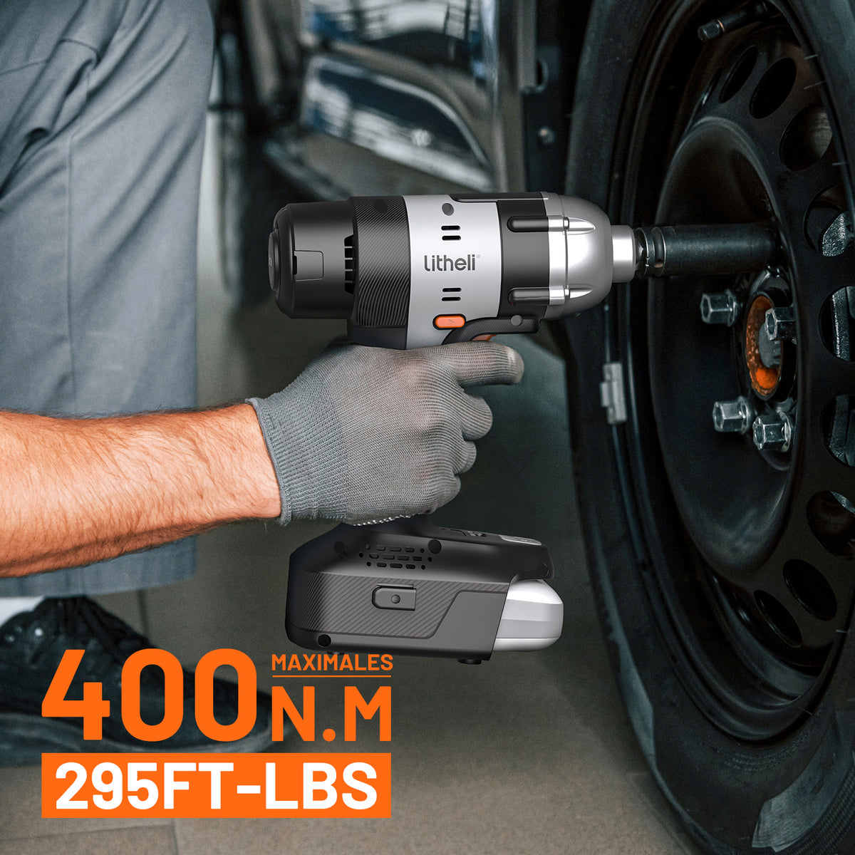 Litheli 20V Cordless Impact Wrench, 1/2" Impact Drill with 400N.m Max Torque, LED Light for Dark Environment, 2.0Ah Battery Power Impact driver for Home Car Tires Mower
