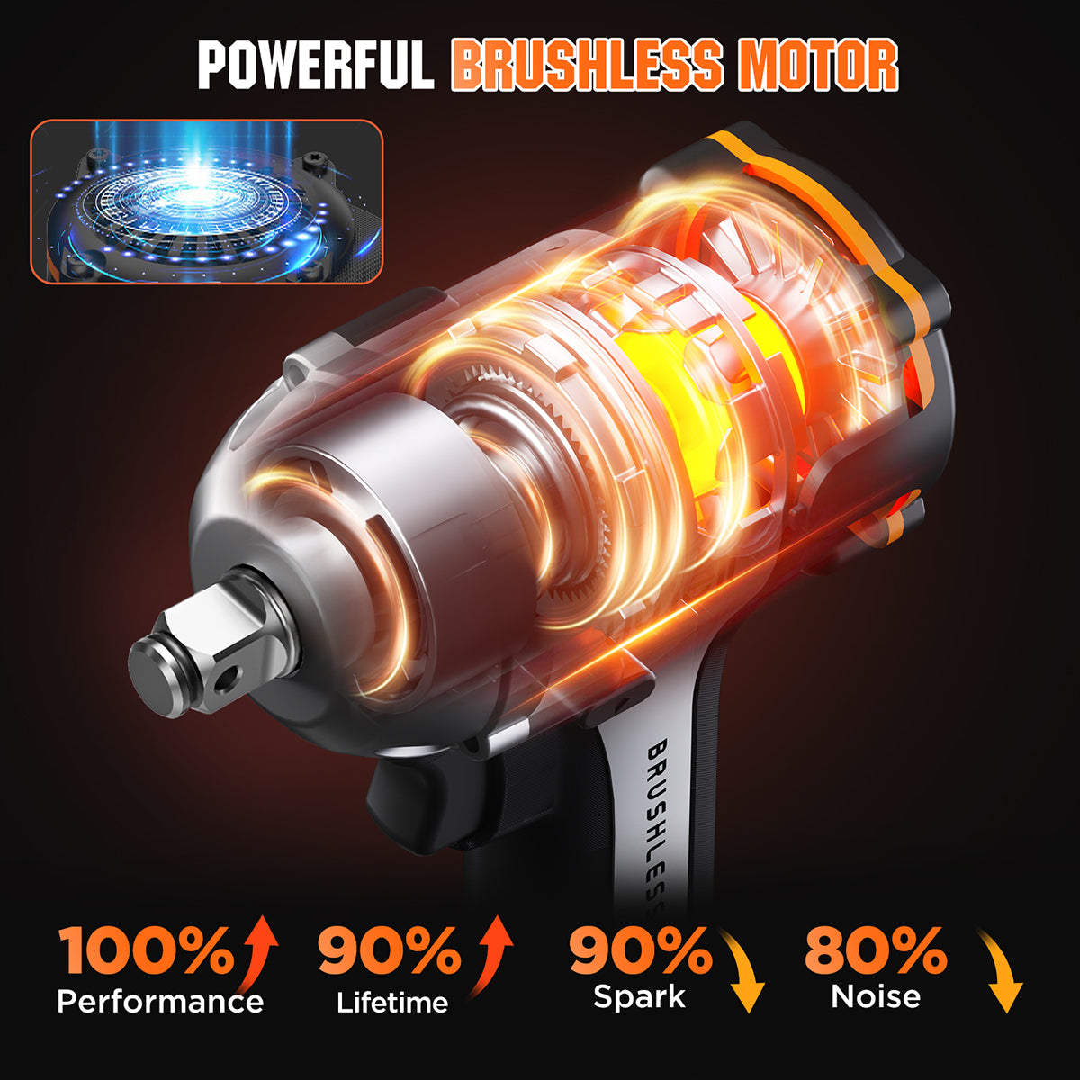Litheli V20 Cordless Impact Wrench，1/2" Brushless Impact Drill with 332ft-lbs(450Nm) Max Torque,LED Light for Dark Environment, 2.5Ah Battery Power Impact Driver for Home Car Tires Mower