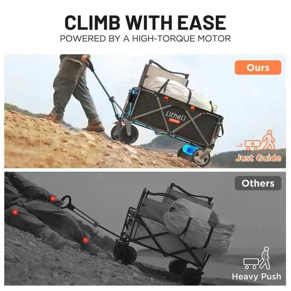 Litheli V100 electric wagon transporting fishing gear across rough terrain