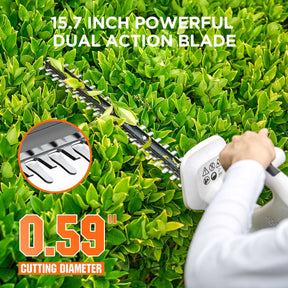 Litheli 20V 15'' Cordless Electric Hedge Trimmer, With 2.5Ah Portable Battery, for Bush & Shrub Cutting, Trimming, Pruning